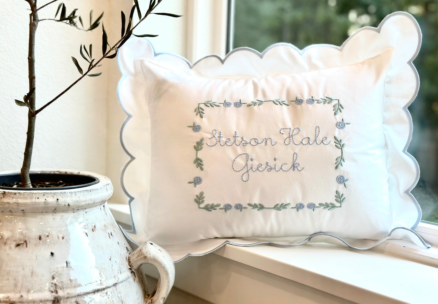 Scalloped Pillow Cover with Floral Border