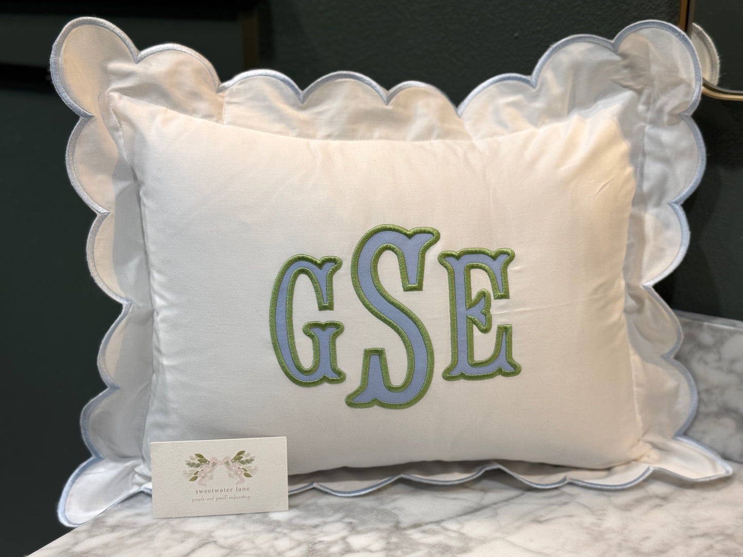 Scalloped Pillow Cover with Appliqué Name