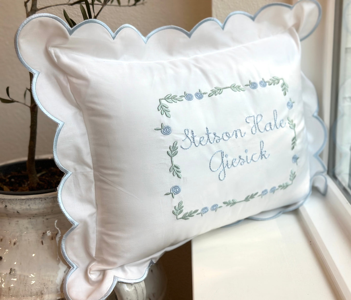 Scalloped Pillow Cover with Floral Border